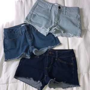 three pairs of jean shorts, all size 3